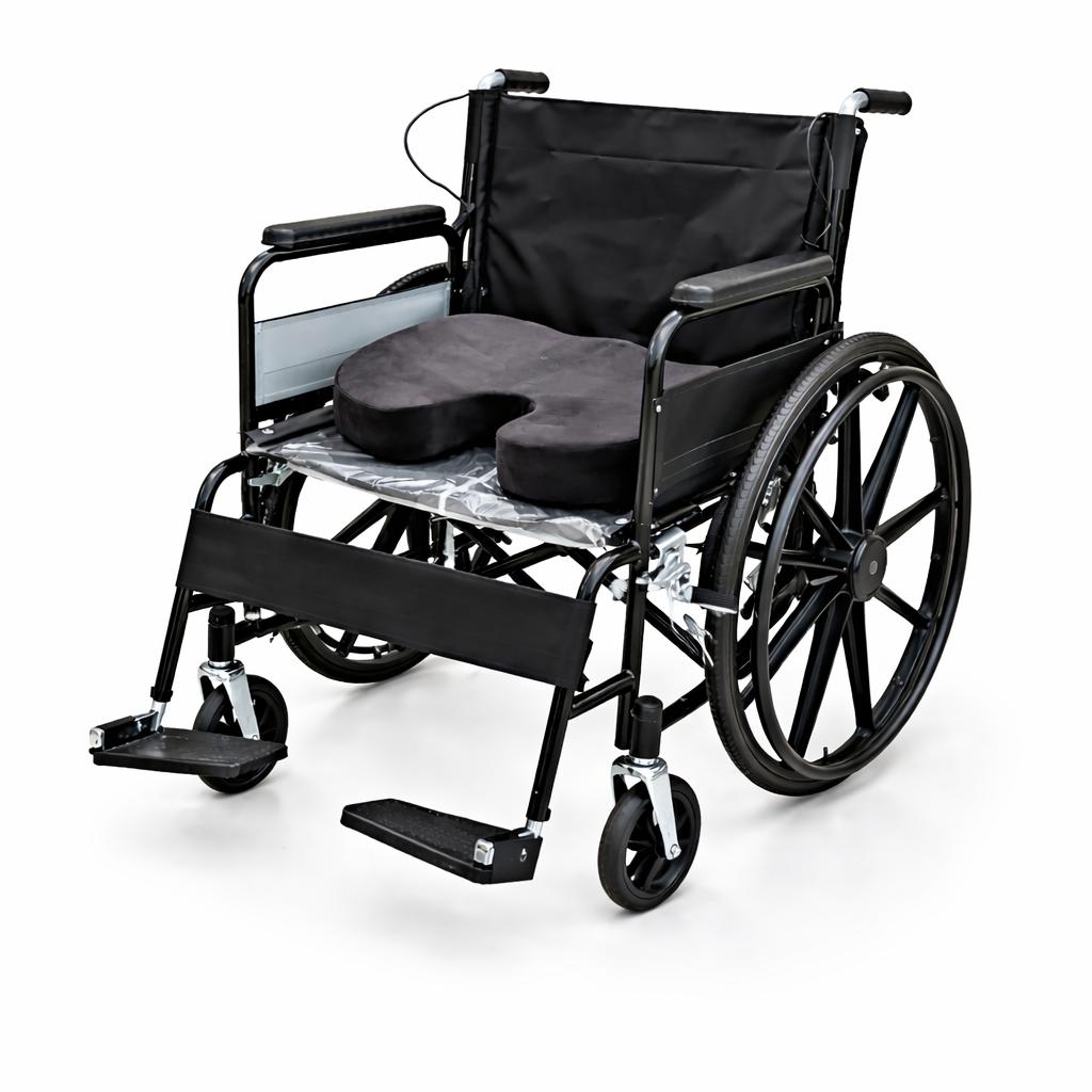 Lightweight Self Propelled Folding Wheelchair + Orthopaedic Memory Foam Cushion - Image 1